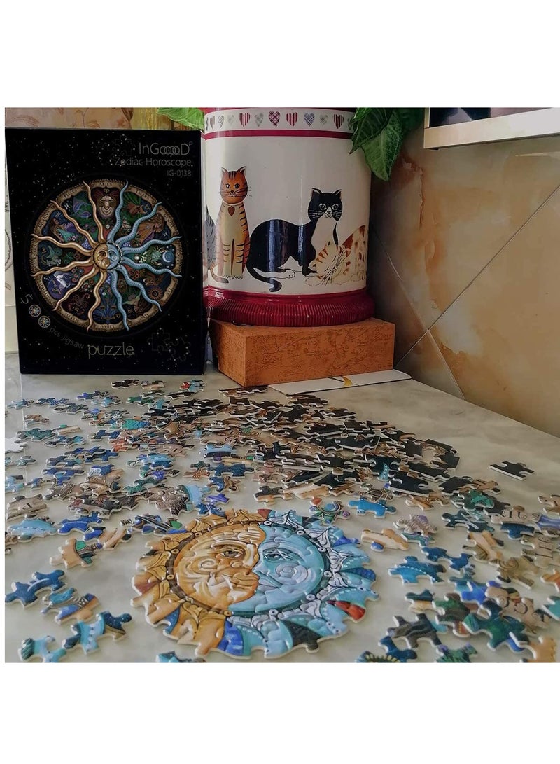 KASTWAVE Round Jigsaw, Puzzle for Adults Zodiac Horoscope Puzzle Puzzles For Adults 500 Piece DIY Constellation Circular Jigsaw Puzzles  - Image 3