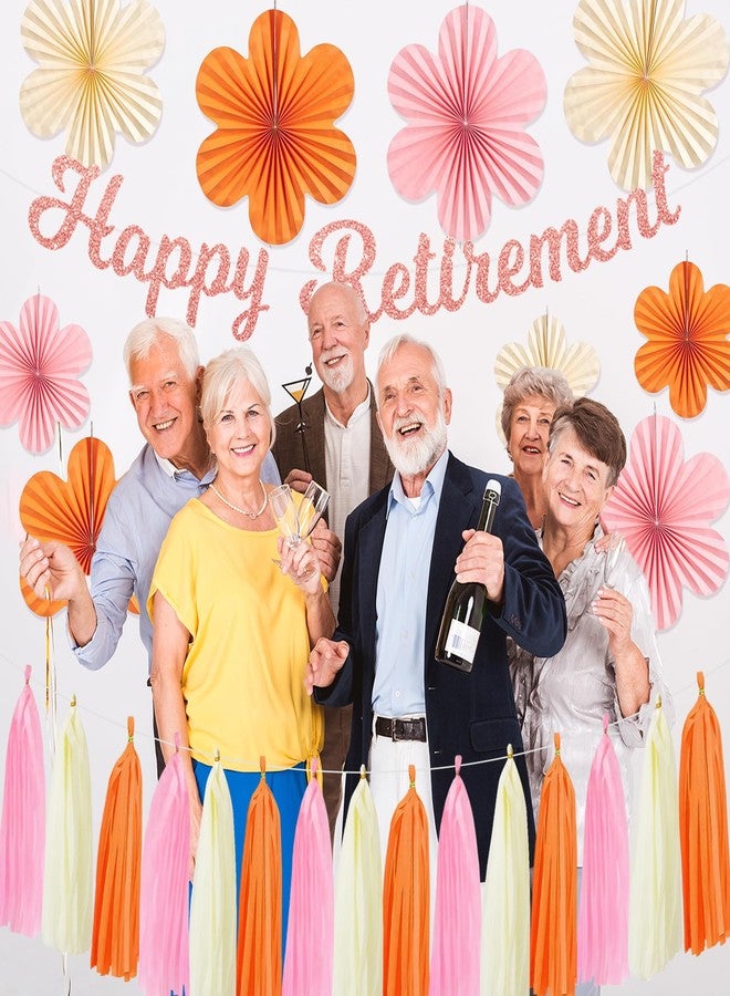 Roetyce Retirement Party Decorations Women, Pink Orange Happy Retirement Banner Paper Fan Tassel, Flower Themed Office Retired Party Supplies for Coworker, Funny Legend Has Retired Photo Backdrop - Image 5