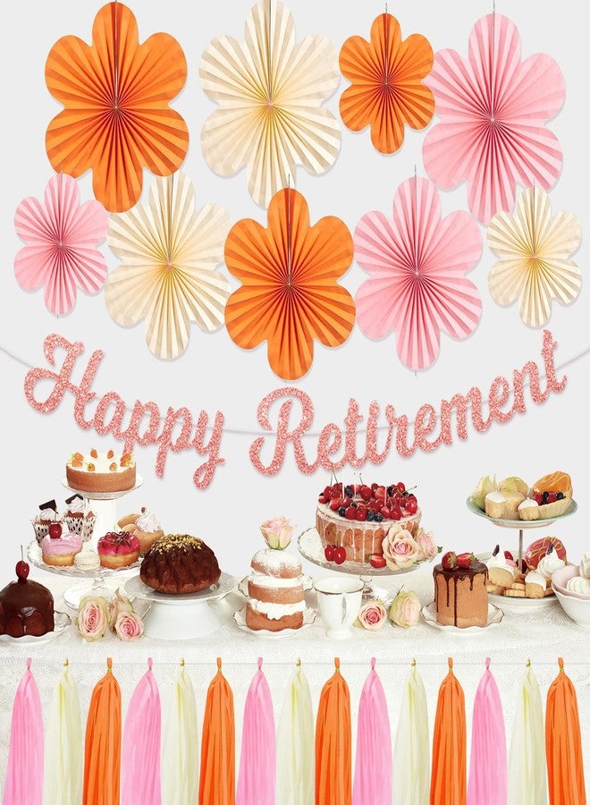 Roetyce Retirement Party Decorations Women, Pink Orange Happy Retirement Banner Paper Fan Tassel, Flower Themed Office Retired Party Supplies for Coworker, Funny Legend Has Retired Photo Backdrop - Image 3