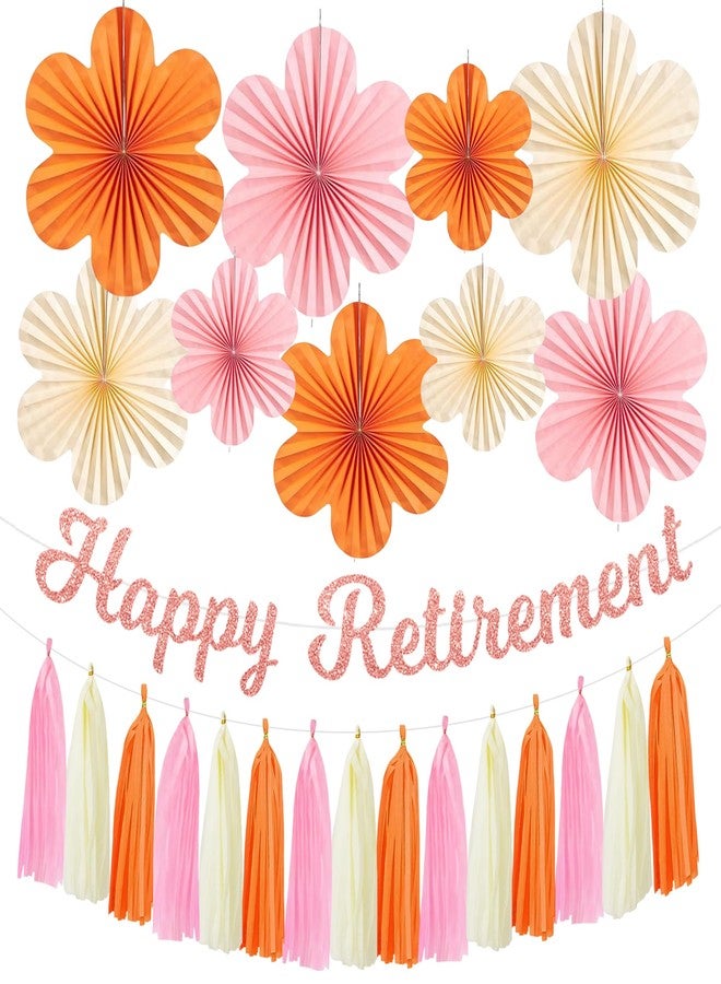 Roetyce Retirement Party Decorations Women, Pink Orange Happy Retirement Banner Paper Fan Tassel, Flower Themed Office Retired Party Supplies for Coworker, Funny Legend Has Retired Photo Backdrop - Image 1