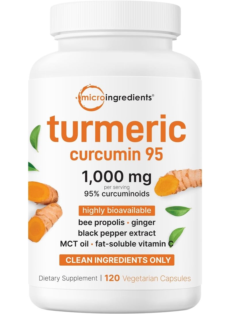 مايكرو إنجريدينتس مكمل الكركمين النقي 1000 ملغ | 95% كاركومينويدات | 120 كبسولة نباتية مع عسل النحل والزنجبيل وزيت MCT وفيتامين سي القابل للذوبان في الدهون والفلفل الأسود لامتصاص أفضل | خالٍ من المواد الحشوة - Image 1