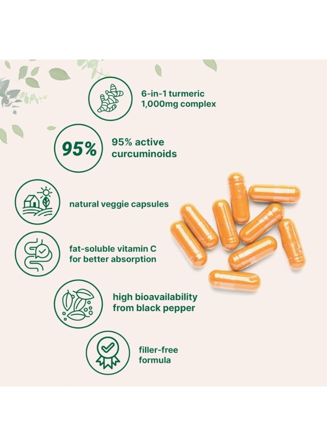 مايكرو إنجريدينتس مكمل الكركمين النقي 1000 ملغ | 95% كاركومينويدات | 120 كبسولة نباتية مع عسل النحل والزنجبيل وزيت MCT وفيتامين سي القابل للذوبان في الدهون والفلفل الأسود لامتصاص أفضل | خالٍ من المواد الحشوة - Image 2