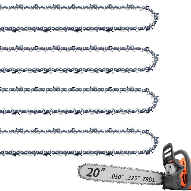 Fifchall 4 Pack 20 Inch Chainsaw Chain .325" Pitch .050" Gauge 78 Drive Links Fit Craftsman S205/CMXGSAMY462S, PP4620AVX, Echo CS-490, CS-440, 20BPX78CQ, Milwaukee M18 FUEL, Husqvarna and More - Image 1