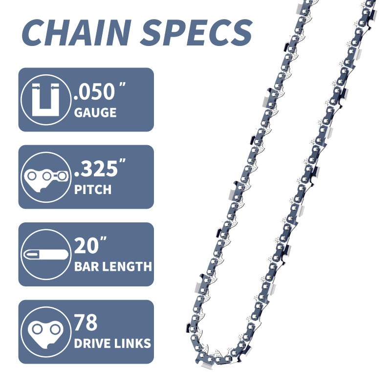 Fifchall 4 Pack 20 Inch Chainsaw Chain .325" Pitch .050" Gauge 78 Drive Links Fit Craftsman S205/CMXGSAMY462S, PP4620AVX, Echo CS-490, CS-440, 20BPX78CQ, Milwaukee M18 FUEL, Husqvarna and More - Image 2