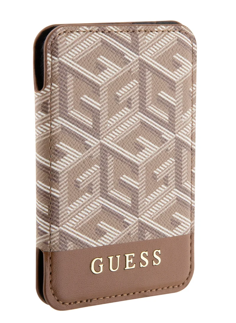 GUESS Magsafe Wallet Cardslot with Stand and Gcube Stripe Design / Secure Card Holder / High-Quality Phone Accessory - Brown