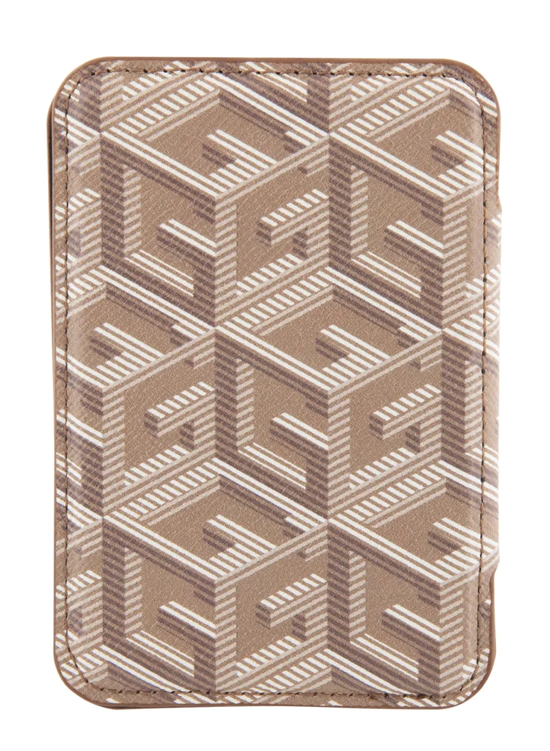 GUESS Magsafe Wallet Cardslot with Stand and Gcube Stripe Design / Secure Card Holder / High-Quality Phone Accessory - Brown