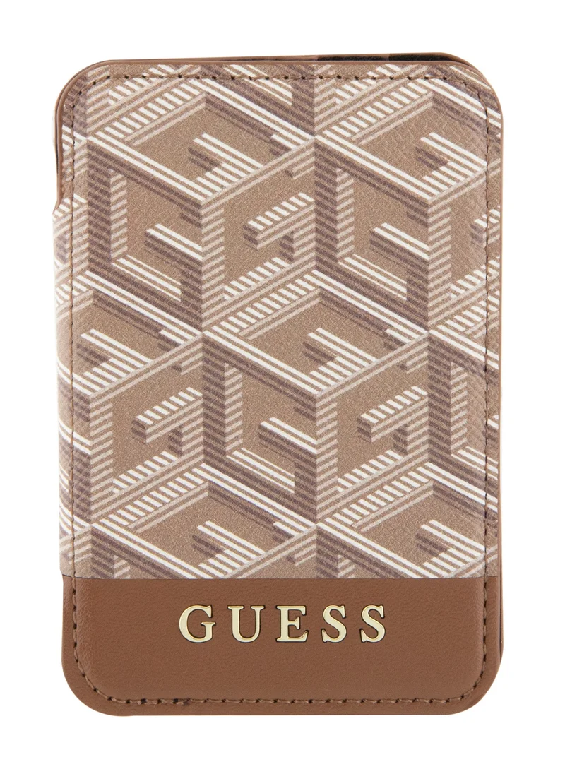 GUESS Magsafe Wallet Cardslot with Stand and Gcube Stripe Design / Secure Card Holder / High-Quality Phone Accessory - Brown