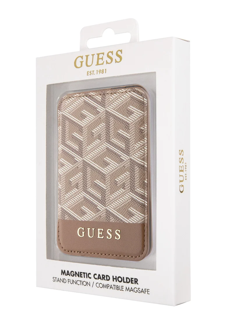 GUESS Magsafe Wallet Cardslot with Stand and Gcube Stripe Design / Secure Card Holder / High-Quality Phone Accessory - Brown