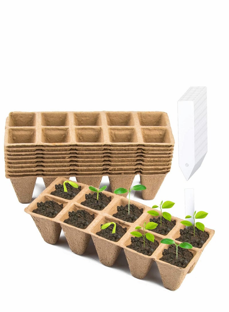 12 صواني زراعة قابلة للتحلل مع 20 ملصق - أصص صديقة للبيئة للخضروات والفواكه، مثالية للحدائق المنزلية والدفيئات الزراعية - Image 1