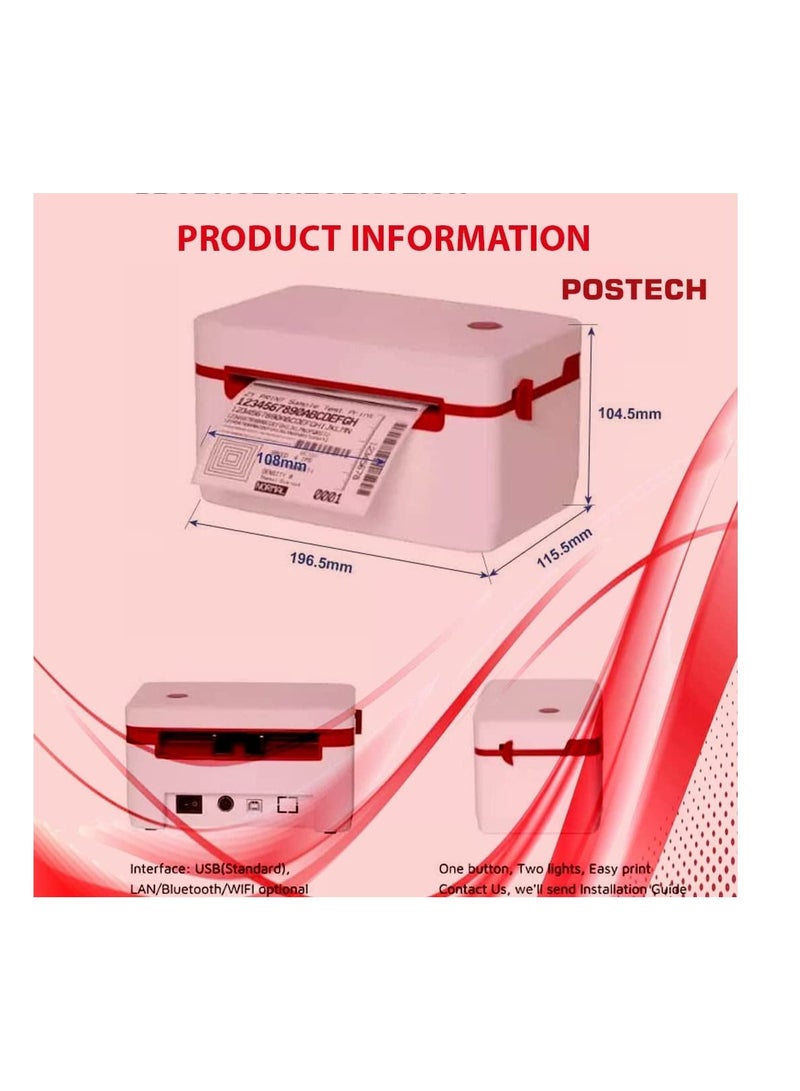 POSTECH PT-R909 USB+LAN HIGH SPEED 4X6 SHIPPING LABEL PRINTER COMMERCIAL THERMAL POSTAGE BARCODE PRINTER COMPATIBLE WITH WINDOW & MAC FOR OFFICE, HOME,... - Image 2