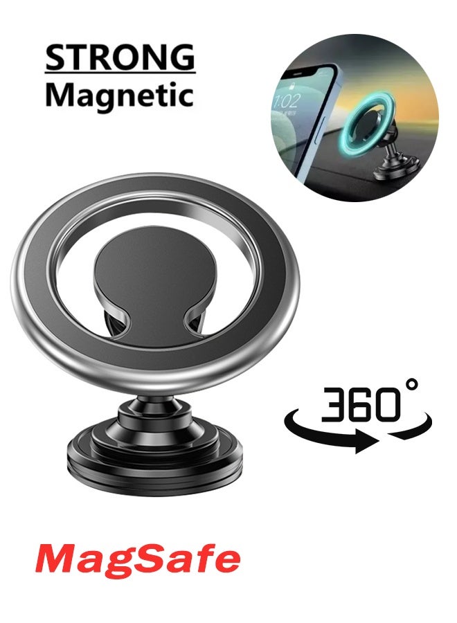 Magnetic Car Phone Holder – MaSafe Car Mount, 360° Rotation, 3M Adhesive, Compact & Universal for iPhone & Smartphones, Silver - Image 1