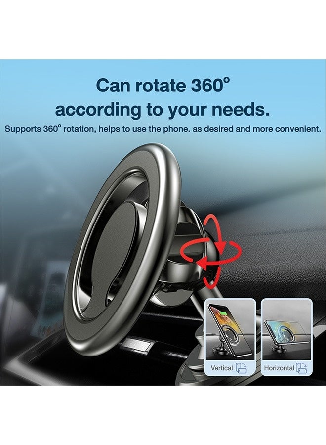 Magnetic Car Phone Holder – MaSafe Car Mount, 360° Rotation, 3M Adhesive, Compact & Universal for iPhone & Smartphones, Silver - Image 4