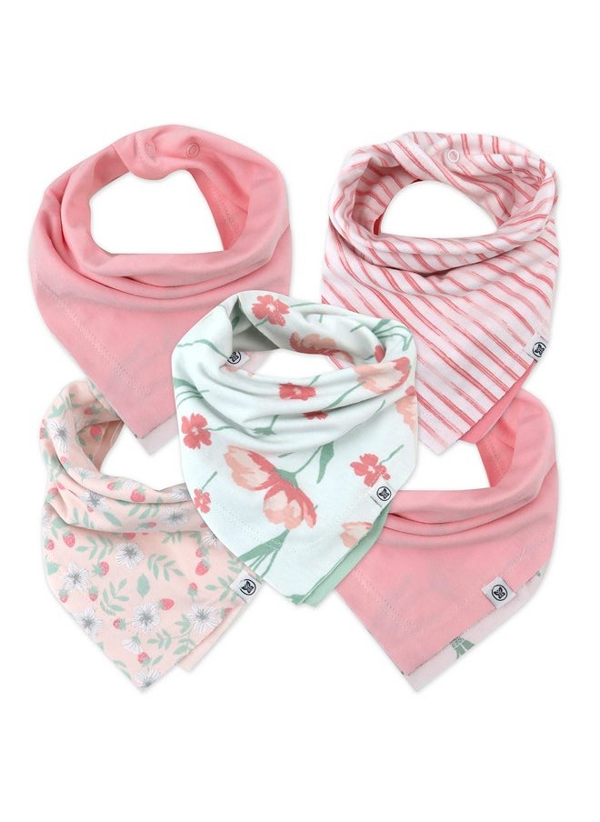HonestBaby Multipack Reversible Bandana Drool Bibs Burpcloths Adjustable Snaps For Infant Baby Boys & Girls 100% Organic Cotton 5Pack Strawberry Cream One Size  - Image 1
