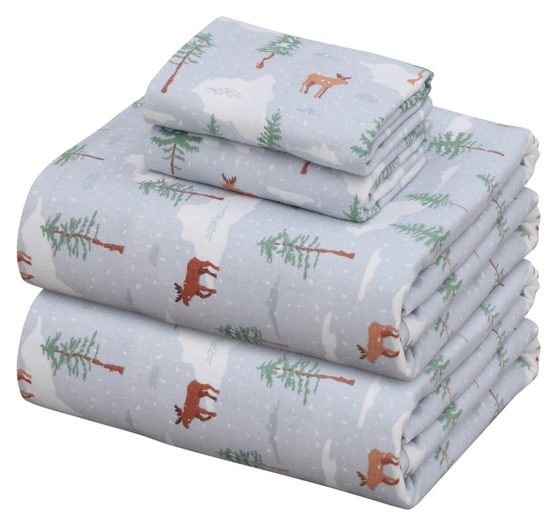 ZOYER Flannel Sheets Queen Size Set - Soft & Comfy Deep Pocket Cotton Flannel Bedding  Fitted Up to 16""  Double Brushed Queen Bed Sheets  4 Pieces  Winter Moose - Image 1