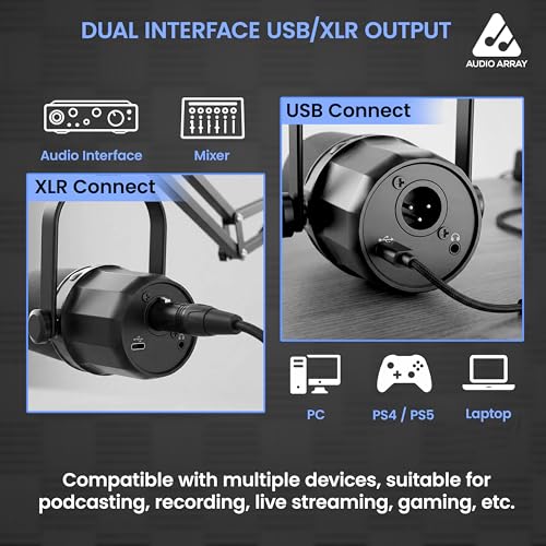 Audio Array AM-C11 Pro XLR/USB Professional Dynamic Mic Kit | Premium Metal 96kHz/24bit Studio Quality | 2M XLR & USB Cables,Volume Control,Mute & Realtime Monitoring | Streaming,Gaming & podcasting - Image 3