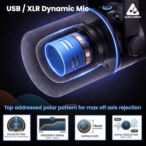 Audio Array AM-C11 Pro XLR/USB Professional Dynamic Mic Kit | Premium Metal 96kHz/24bit Studio Quality | 2M XLR & USB Cables,Volume Control,Mute & Realtime Monitoring | Streaming,Gaming & podcasting - Image 4