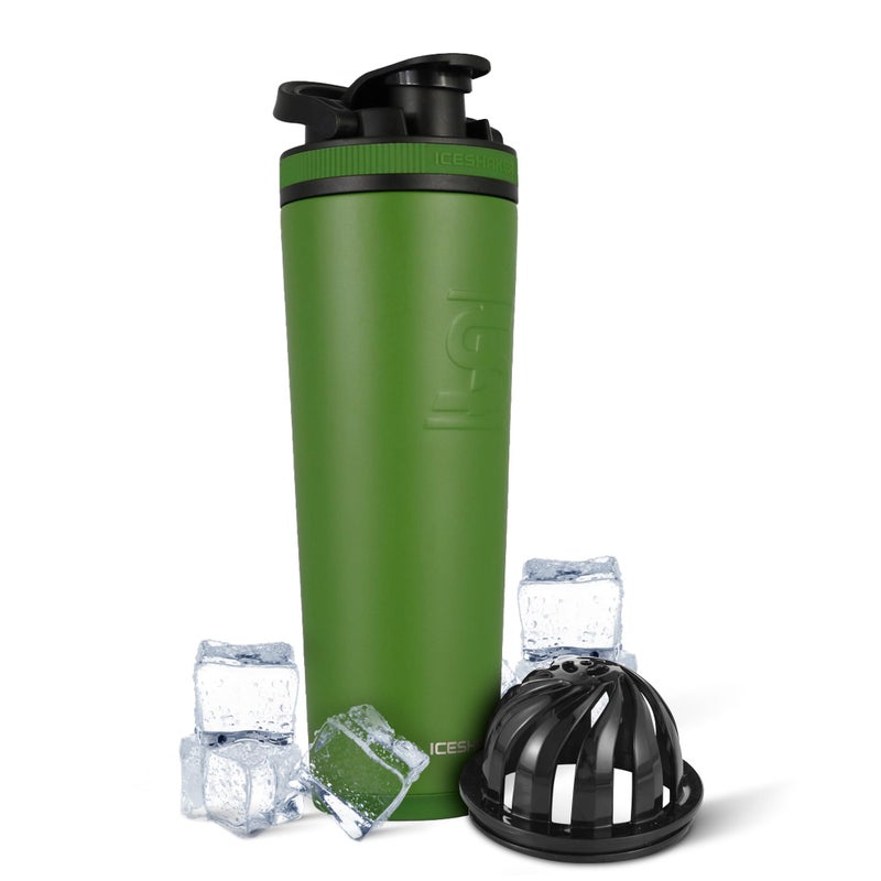 Ice Shaker Insulated Stainless Steel Shaker Bottle 32oz Green Cold for 30 Hours Insulated Cup with Twiston Agitator OdorFree Bottle for Protein Shakes Water Smoothies Cocktails - Image 2