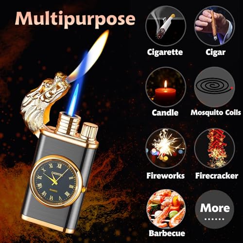 XQBBIDM Magic Dragon Dual Flame Windproof Lighter - Adjustable Flame, Refillable Butane Gas for Men, Women, Outdoor Candle - Black - Image 2