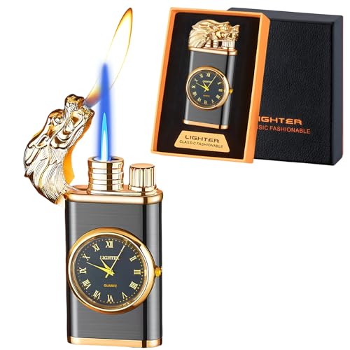 XQBBIDM Magic Dragon Dual Flame Windproof Lighter - Adjustable Flame, Refillable Butane Gas for Men, Women, Outdoor Candle - Black - Image 1