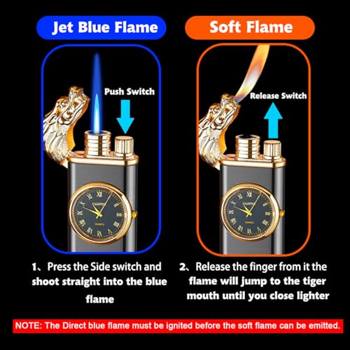 XQBBIDM Magic Dragon Dual Flame Windproof Lighter - Adjustable Flame, Refillable Butane Gas for Men, Women, Outdoor Candle - Black - Image 3