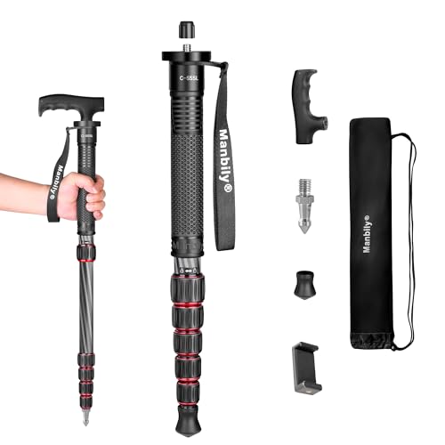 Manbily Camera Monopod, Carbon Fiber Portable Compact Lightweight Travel Monopod with Walking Stick Handle for DSLR Canon Nikon Sony Video Camcorder, 6 Sections up to 61 inch - Image 1