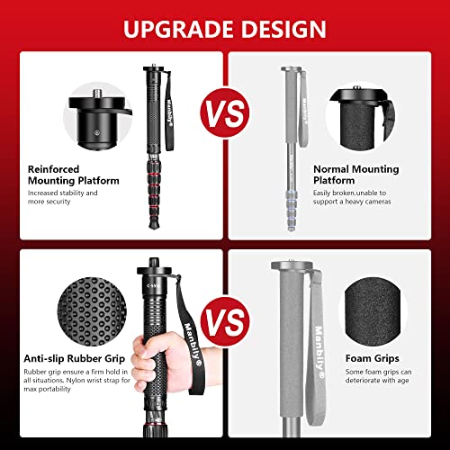 Manbily Camera Monopod, Carbon Fiber Portable Compact Lightweight Travel Monopod with Walking Stick Handle for DSLR Canon Nikon Sony Video Camcorder, 6 Sections up to 61 inch - Image 2