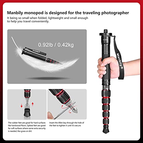 Manbily Camera Monopod, Carbon Fiber Portable Compact Lightweight Travel Monopod with Walking Stick Handle for DSLR Canon Nikon Sony Video Camcorder, 6 Sections up to 61 inch - Image 5