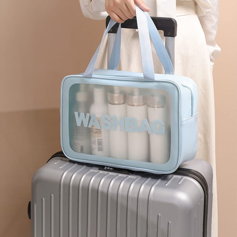 SHAPAT Clear Makeup Pouch Set Cosmetic Organizer Bag for Women and Girls Travel Waterproof Toiletry Storage Kit 3Pcs Organizer Set 3 Pieces Bags BlueBlackBaby Pink Blue - Image 4