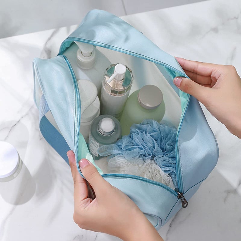 SHAPAT Clear Makeup Pouch Set Cosmetic Organizer Bag for Women and Girls Travel Waterproof Toiletry Storage Kit 3Pcs Organizer Set 3 Pieces Bags BlueBlackBaby Pink Blue - Image 3