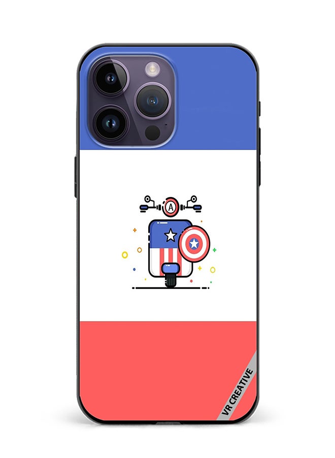 VR CREATIVE Protective Case Cover For Apple iPhone 15 Pro Cute Little Bike Of Captain America Design Multicolour - Image 1