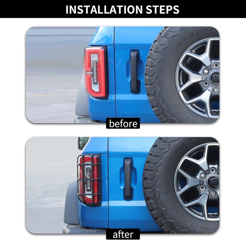 Hoolcar Tail Light Guards Rear Light Cover Protector for 2021-2022 Ford Bronco, Black, 2PCs - Image 2