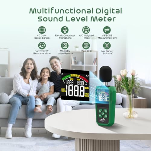 SQECH Decibel Meter, Digital Sound Level Meter with LCD Color Screen,Portable SPL Meter Range 30-130dB with A/C Weighted,MAX/MIN,Data Hold,dB/SONE Unit,FAST/SLOW Response,for Home/Office/Factories - Image 2