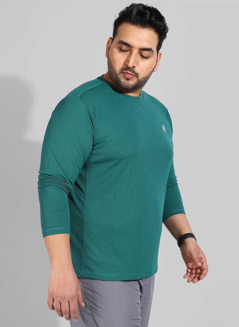 انستافاب بلس تي شيرت رجالي ذو قصة عادية باللون الأخضر المخضر السادة - Image 3