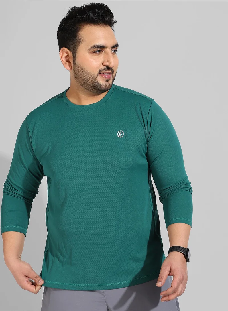 Instafab Plus Men's Solid Teal Green Regular Fit Activewear T-Shirt