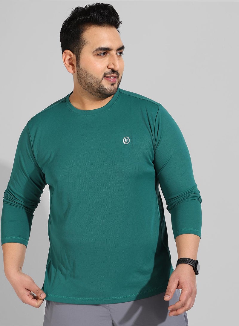 انستافاب بلس تي شيرت رجالي ذو قصة عادية باللون الأخضر المخضر السادة - Image 2