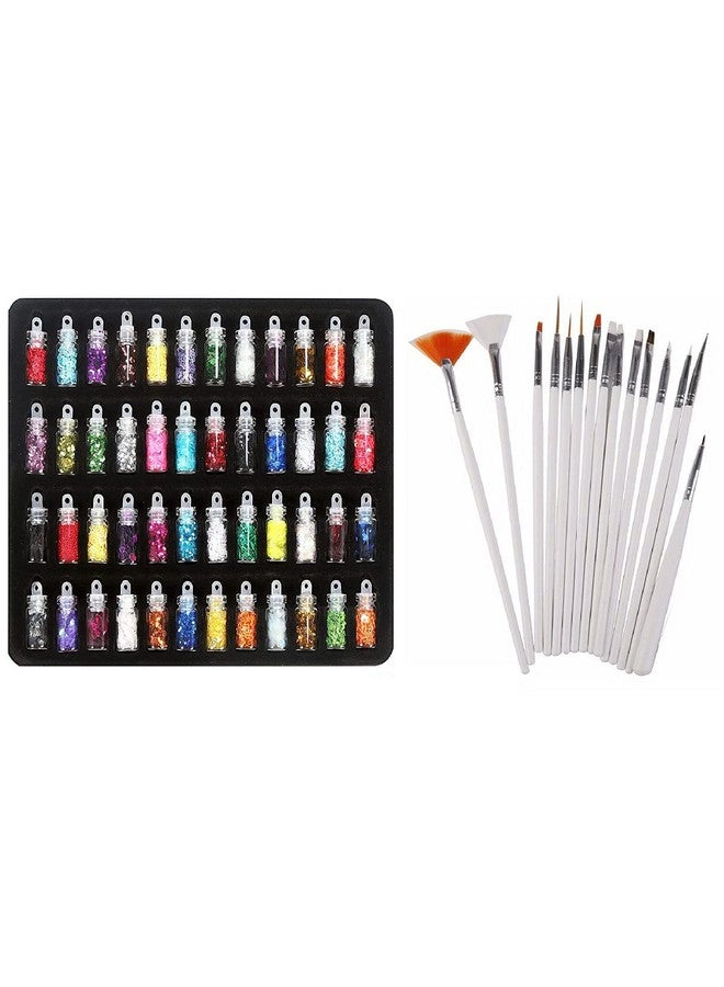 Aabhir Traders 100 Nails,15 Nail Art Brush,5 Nail Dotting Tools,48 Pcs 3D Nail Glitter Bottles,10 Round Nail Tapes,2 Nail Glue &10 Nail Art Tip Guide Sticker - (190 Pcs Combo) - Image 1