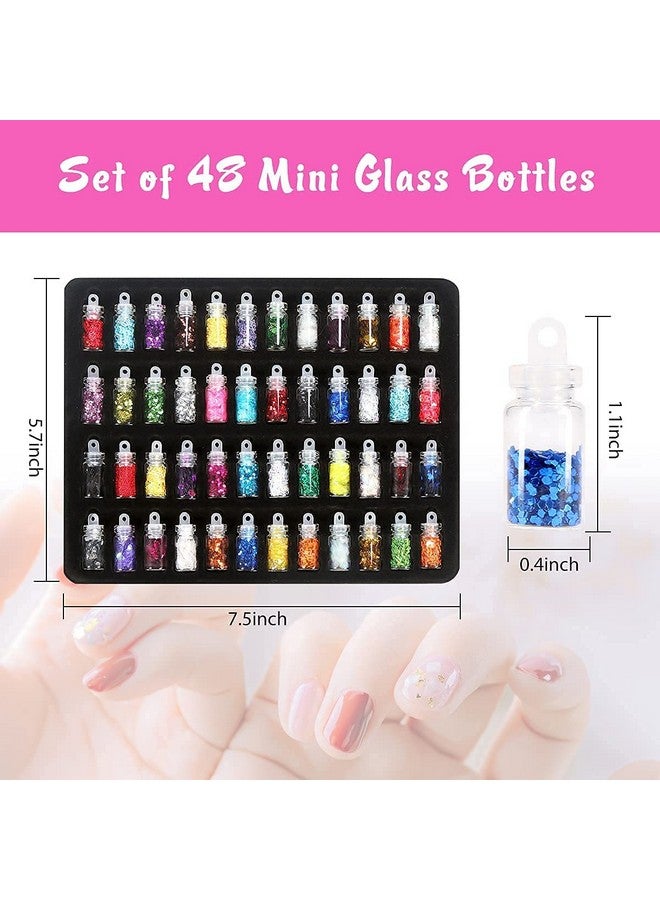 Aabhir Traders 100 Nails,15 Nail Art Brush,5 Nail Dotting Tools,48 Pcs 3D Nail Glitter Bottles,10 Round Nail Tapes,2 Nail Glue &10 Nail Art Tip Guide Sticker - (190 Pcs Combo) - Image 5