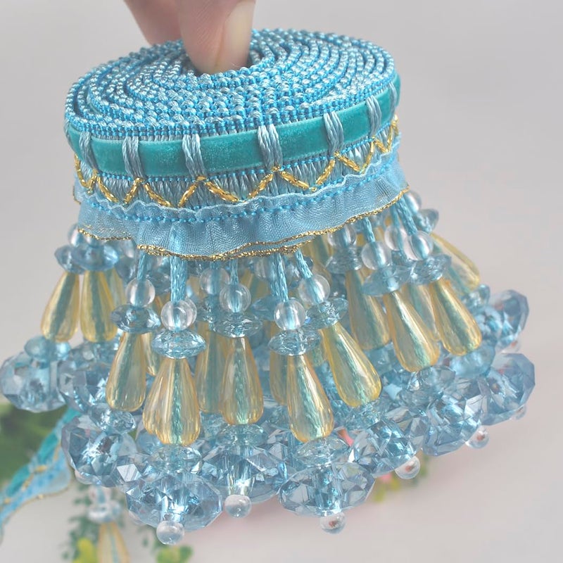 Kuasting 6.5 Yards Braid Hanging Ball Tassel Fringe Trim Bead Sewing Trim Fringe Lace Acrylic DIY Craft Sewing Accessory for Home Curtain Decoration (Blue) - Image 4