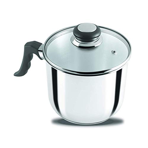 Anjali Fiesta 1920ml Milk Pan - Size 16, Stainless Steel Body, Cool-Touch Handle, Glass Lid, Induction-Compatible Bottom Plate, Durable Cooking Pan for Milk, Sauces, and Everyday Use - Image 2