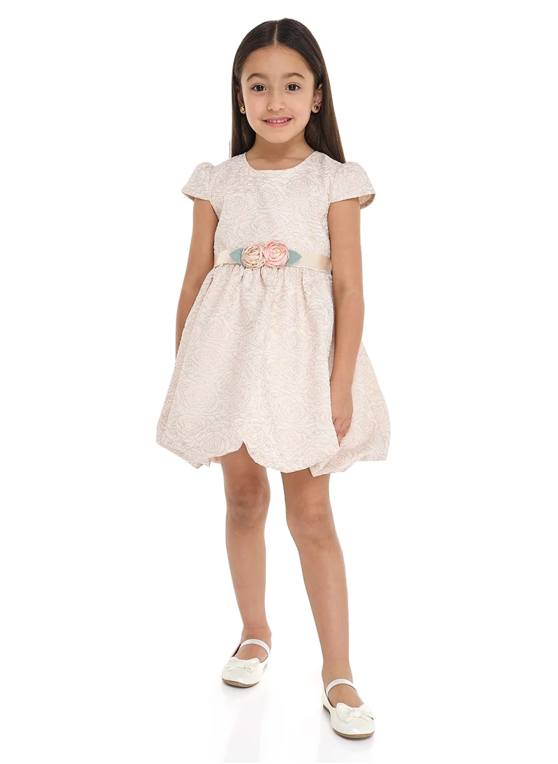 victor and jane Gold Jacquard Bubble Hem Dress