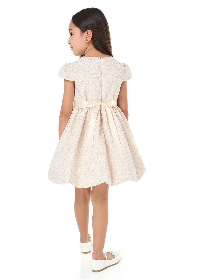 victor and jane Gold Jacquard Bubble Hem Dress