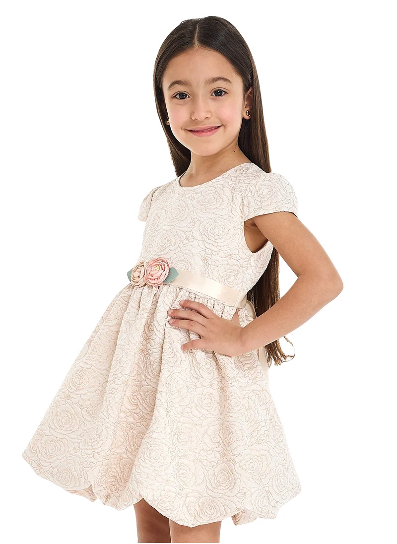 victor and jane Gold Jacquard Bubble Hem Dress