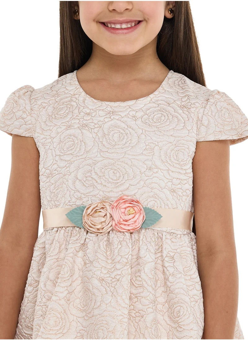 victor and jane Gold Jacquard Bubble Hem Dress