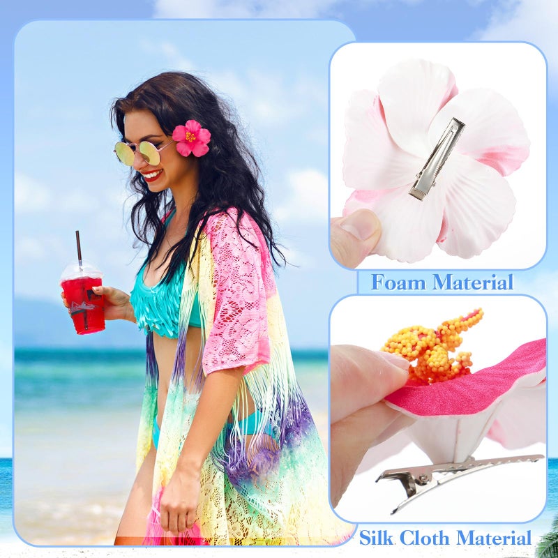 ProSuites 10 Pcs Hawaiian Flower Hair Clips for Women, Plumeria Hibiscus Hair Clips, 3.5 Inch Artificial Flower Clips for Vacation Party Beach Seaside - Image 5