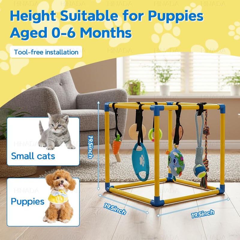 HiNADA Puppy Play Gym with 8 Hanging Toys, Small Dogs Indoor Jungle Gym with Squeaky Toys, PVC Frame with Bungee Straps Enrichment Activity Center(Suitable for Dogs Up to 25 lbs) - Image 2