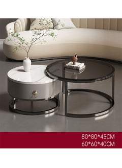 keke Set Of 2 Modern Round Coffee Table With Top Marble Stone and Metal Frame  - Image 1