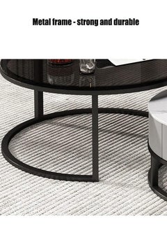 keke Set Of 2 Modern Round Coffee Table With Top Marble Stone and Metal Frame  - Image 3