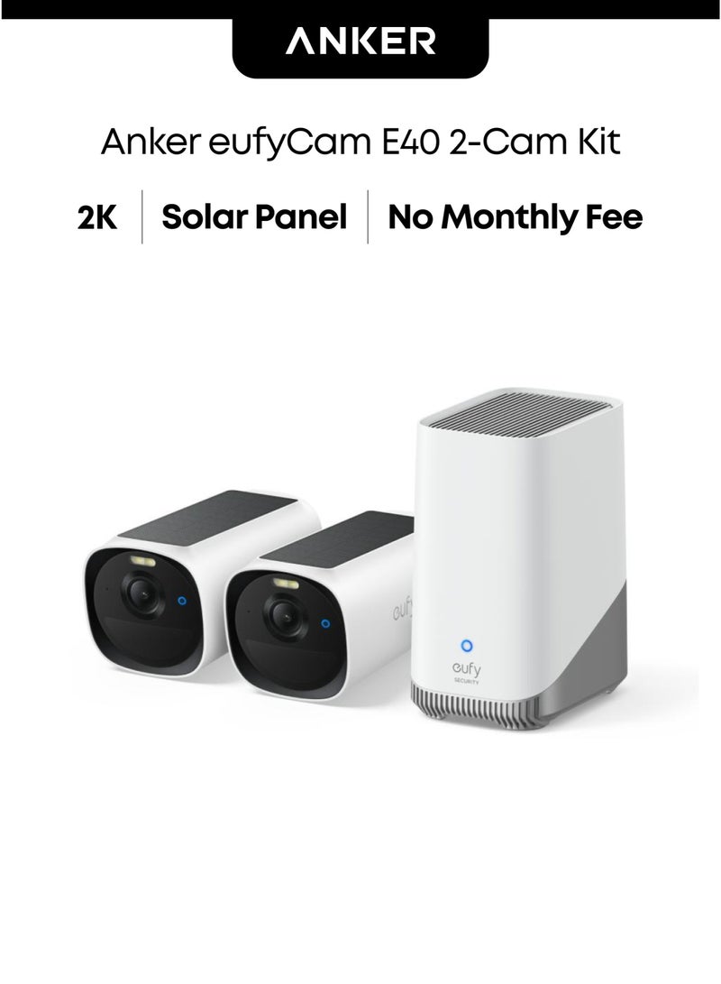 eufy Security eufyCam E40 2-Cam Kit (HomeBase 2) Solar Security Camera Outdoor Wireless, 2K Resolution with Integrated Solar Panel, MaxColour Night Vision, HomeKit Compatible, No Monthly Fee - Image 1