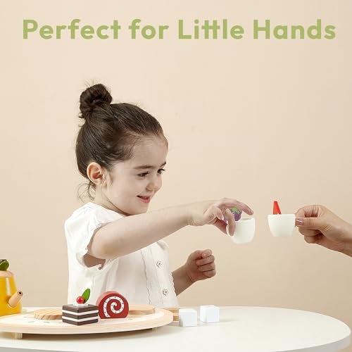 PairPear Wooden Tea Party Set for Little Girls 20pcs Pretend Play Fruit Tea Set with Pear Teapot, Dessert & Citrus Slices, Kids Kitchen Accessories Wooden Toys Food for Toddlers & Kids 3+ - Image 5