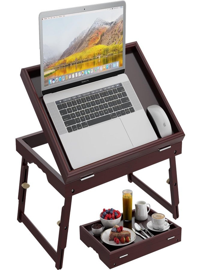 promitop Bamboo Adjustable & Foldable Bed Tray Table with Ergonomic Handle, 17x12in Breakfast Tray for Eating, Laptop Desk, Sofa Snacking, Non-Slip Surface (Mahogany) - Image 1